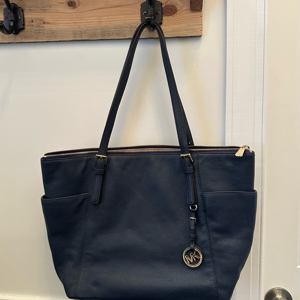 Michael Kors Dark Blue Tote with Gold Accents